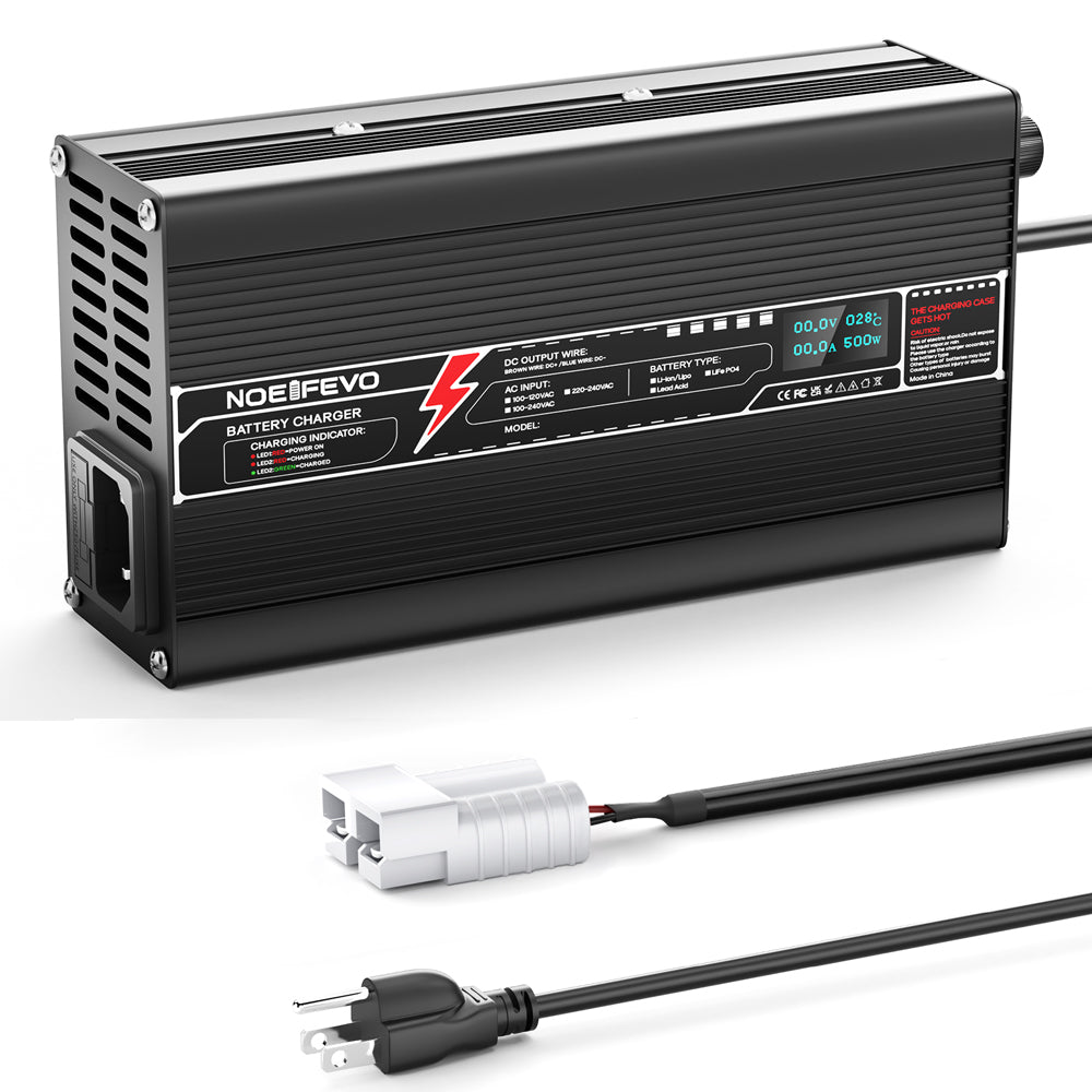 NOEIFEVO 12V 12.8V 20A Lithium LiFePO4 Battery Charger, Charging Voltage 14.6V, with fan, aluminum housing, LCD screen