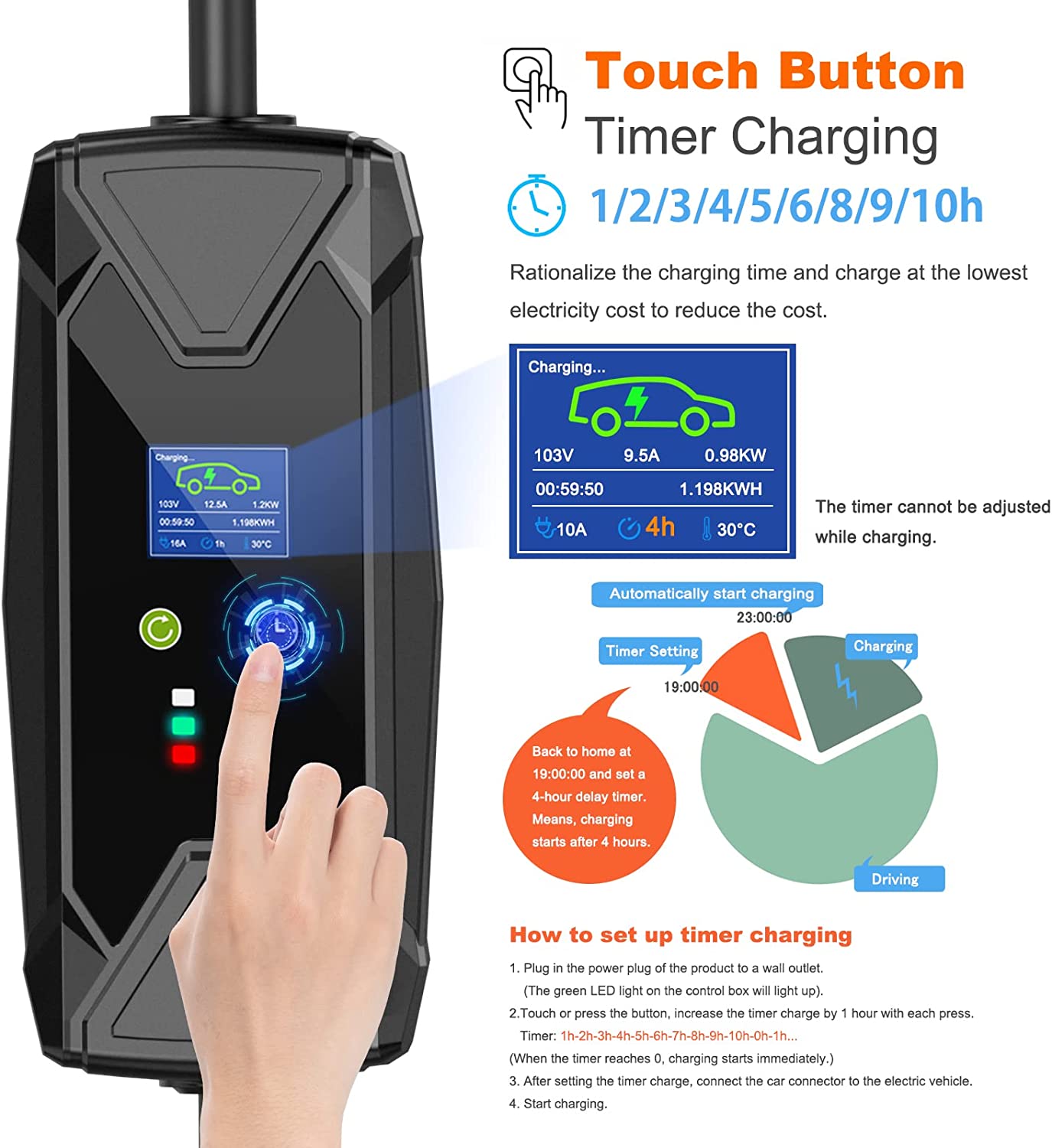 Type 1 EV Charger with Australian plug, 5m Cable, 6/8/10a Adjustable, Portable  EVSE Charger for electric vehicles