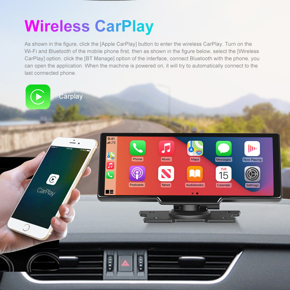 Portable Carplay Screen for Car, 10.26’’ Car Stereo Wireless Car Play & Android Auto Touch Screen, 4K Dash Cam, 1080P Backup Camera, Mirror Link/Voice Control/Music Play/GPS Navigation